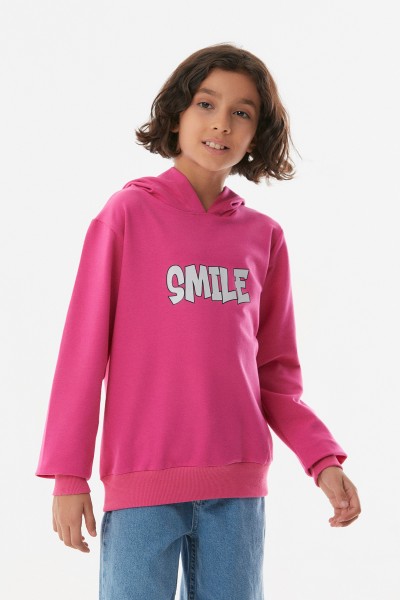Smile Yazı  Baskılı Kapüşonlu Kız Çocuk Sweatshirt