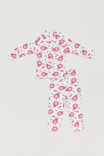 Baskılı Bebe Yaka Unisex Çocuk Pijama Takımı