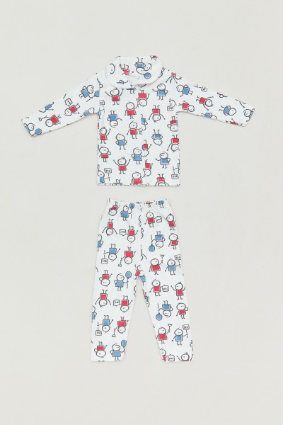 Baskılı Bebe Yaka Erkek Çocuk Pijama Takımı