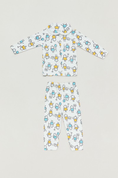 Baskılı Bebe Yaka Erkek Çocuk Pijama Takımı