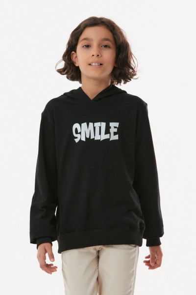 Smile Yazı  Baskılı Kapüşonlu Kız Çocuk Sweatshirt