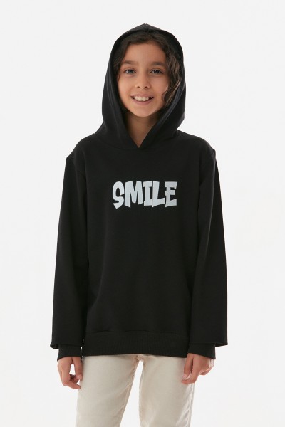 Smile Yazı  Baskılı Kapüşonlu Kız Çocuk Sweatshirt