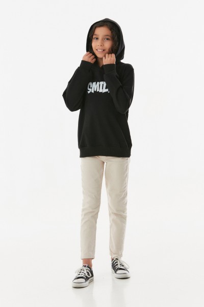 Smile Yazı  Baskılı Kapüşonlu Kız Çocuk Sweatshirt