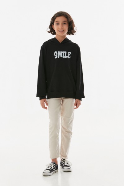 Smile Yazı  Baskılı Kapüşonlu Kız Çocuk Sweatshirt