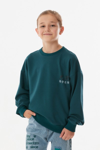 Yılan Baskılı Bisiklet Yaka Erkek Çocuk Sweatshirt