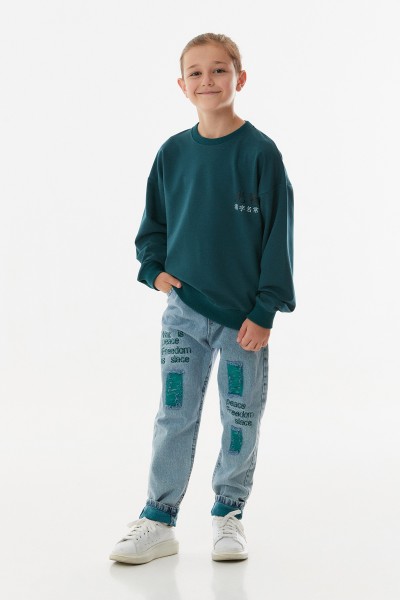 Yılan Baskılı Bisiklet Yaka Erkek Çocuk Sweatshirt