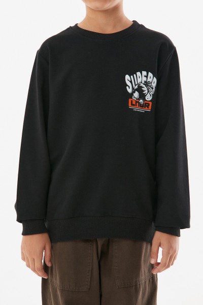 Baskılı Bisiklet Yaka Erkek Çocuk Sweatshirt