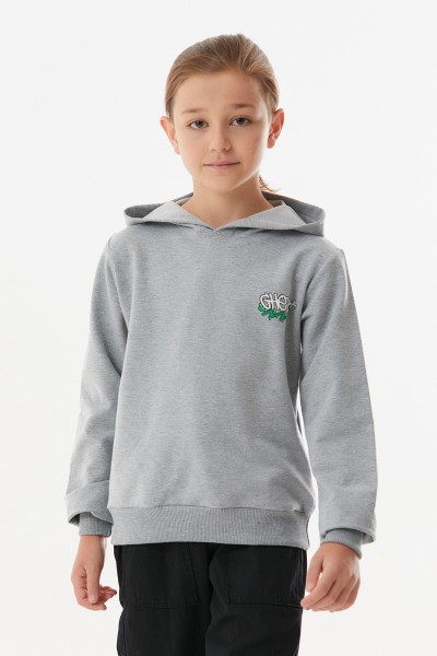 Ayıcık Baskılı Kapüşonlu Sweatshirt