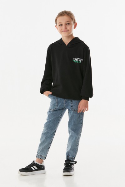 Ayıcık Baskılı Kapüşonlu Sweatshirt