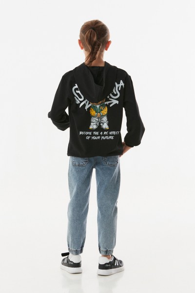 Ayıcık Baskılı Kapüşonlu Sweatshirt