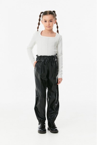 Beli Lastikli Suni Deri Kız Çocuk Pantolon