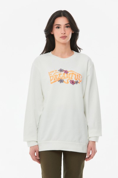 Yazı Baskılı Bisiklet Yaka Kız Çocuk Sweatshirt