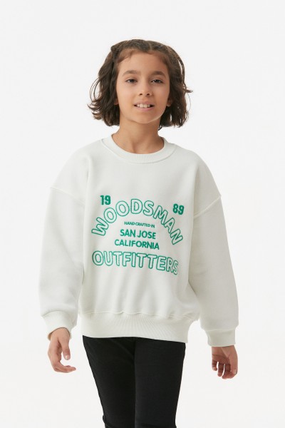 Nakışlı Bisiklet Yaka Unisex Çocuk Sweatshirt