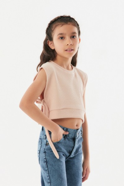 Fitilli Bağlamalı Kız Çocuk Crop Bluz