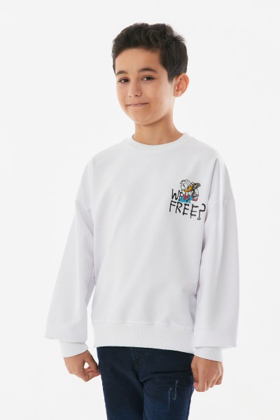 Baskılı Bisiklet Yaka Erkek Çocuk Sweatshirt