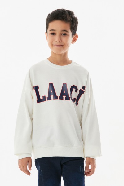 Laaci Baskılı Bisiklet Yaka Erkek Çocuk Sweatshirt