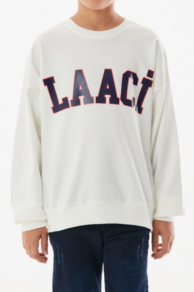 Laaci Baskılı Bisiklet Yaka Erkek Çocuk Sweatshirt