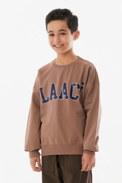 Laaci Baskılı Bisiklet Yaka Erkek Çocuk Sweatshirt