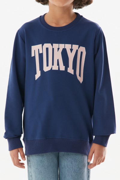  Tokyo Baskılı Bisiklet Yaka Kız Çocuk Sweatshirt