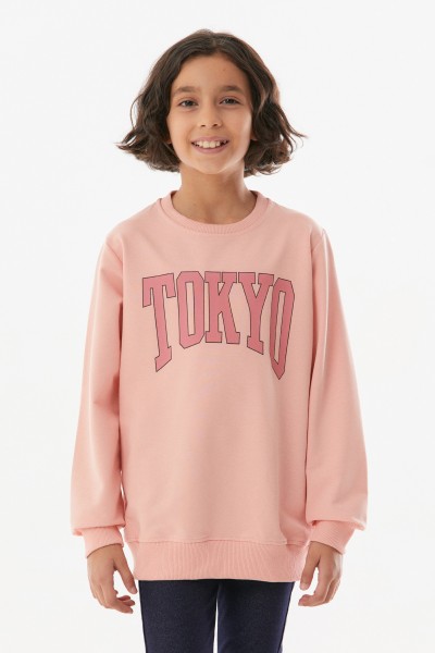  Tokyo Baskılı Bisiklet Yaka Kız Çocuk Sweatshirt