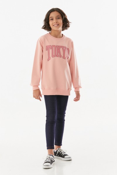  Tokyo Baskılı Bisiklet Yaka Kız Çocuk Sweatshirt