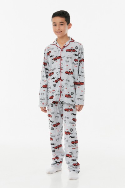 Baskılı Gömlek Yaka Unisex Pijama Takımı