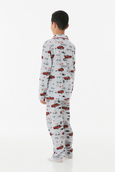 Baskılı Gömlek Yaka Unisex Pijama Takımı