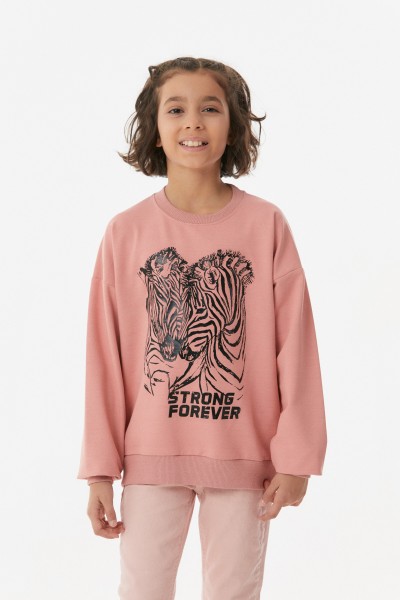 Zebra Baskılı Kız Çocuk Sweatshirt