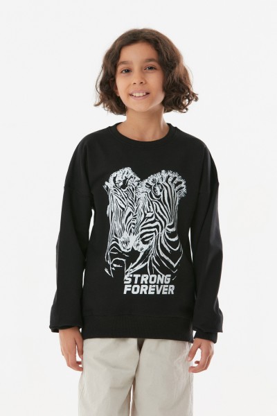 Zebra Baskılı Kız Çocuk Sweatshirt