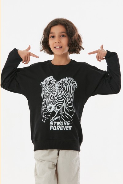 Zebra Baskılı Kız Çocuk Sweatshirt