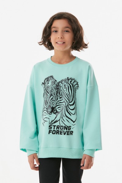 Zebra Baskılı Kız Çocuk Sweatshirt