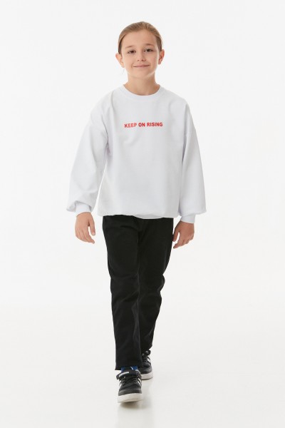 Yazı Baskılı Bisiklet Yaka Unisex Çocuk Sweatshirt