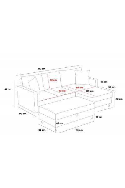 KRN058699 أريكة سرير زاوية من سلسلة Eva مع وسادة يسار أنثراسايت